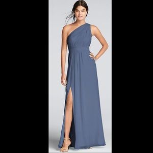 Long One-Shoulder Crinkle Chiffon Dress